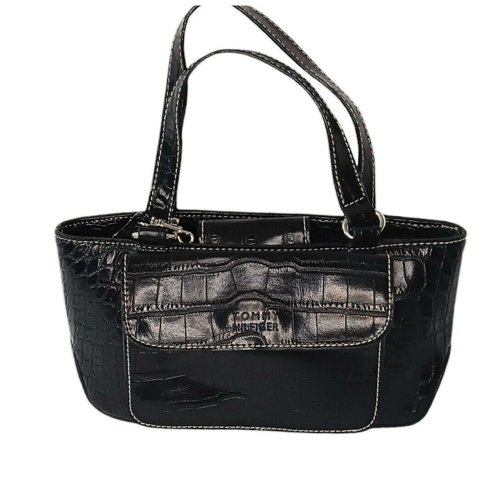 Tommy Hilfiger Black Faux Alligator Crocodile Miniature Purse Bag Excellent Cond